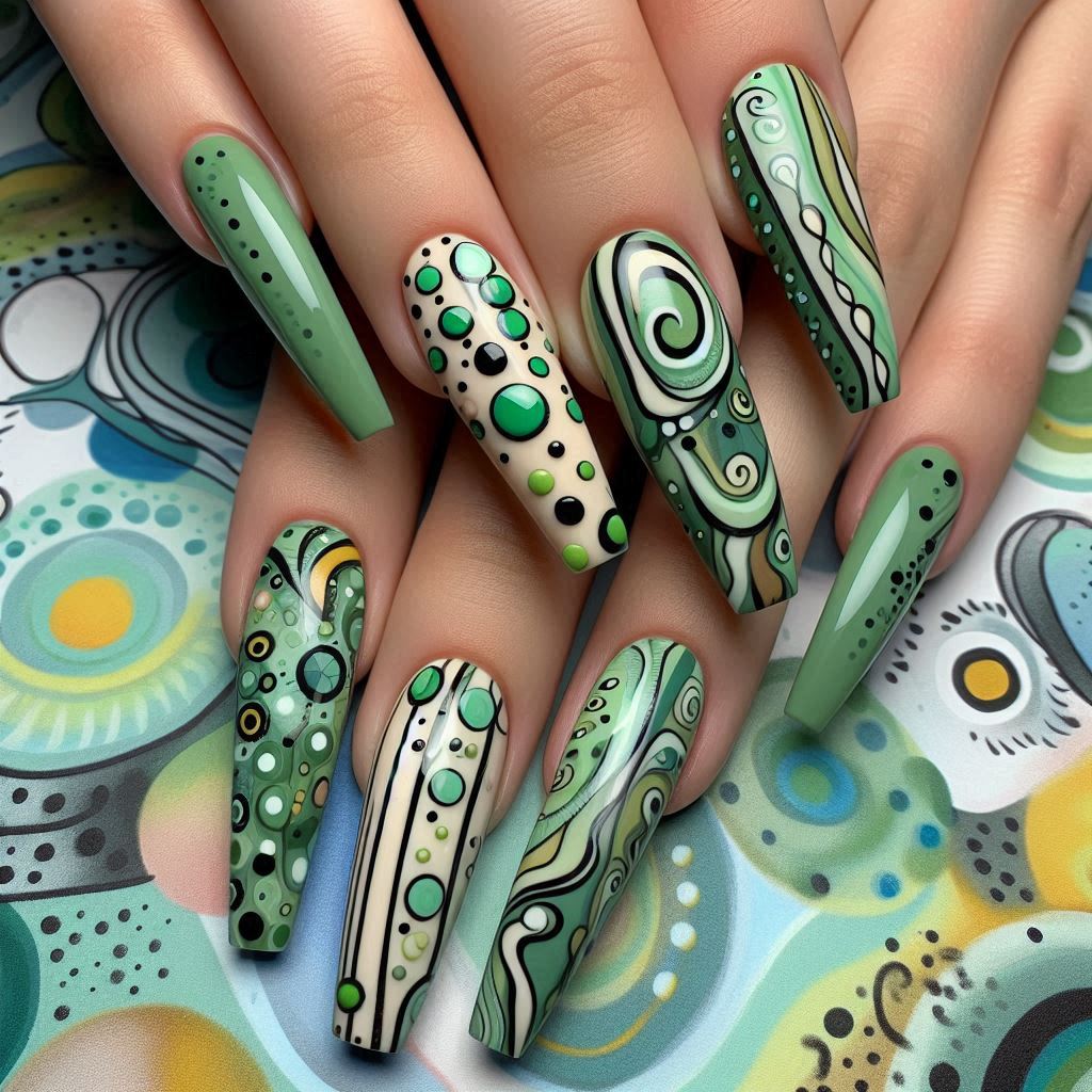 Abstract Green Nail Art