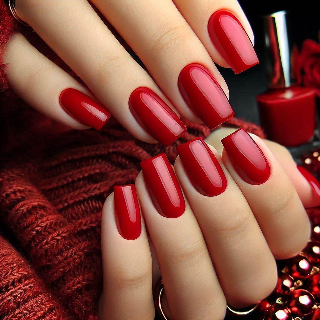 Short square red nails for a bold look