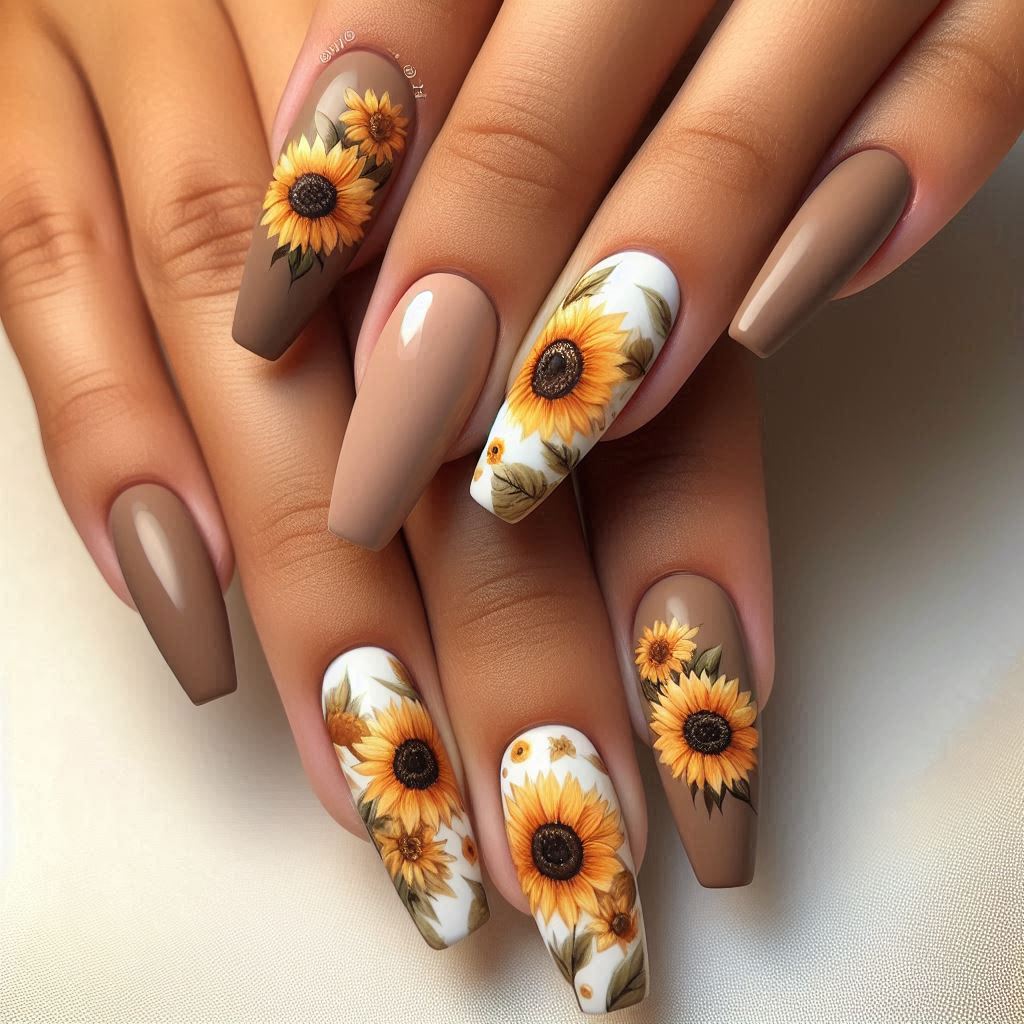 Sunflower Accent Nails