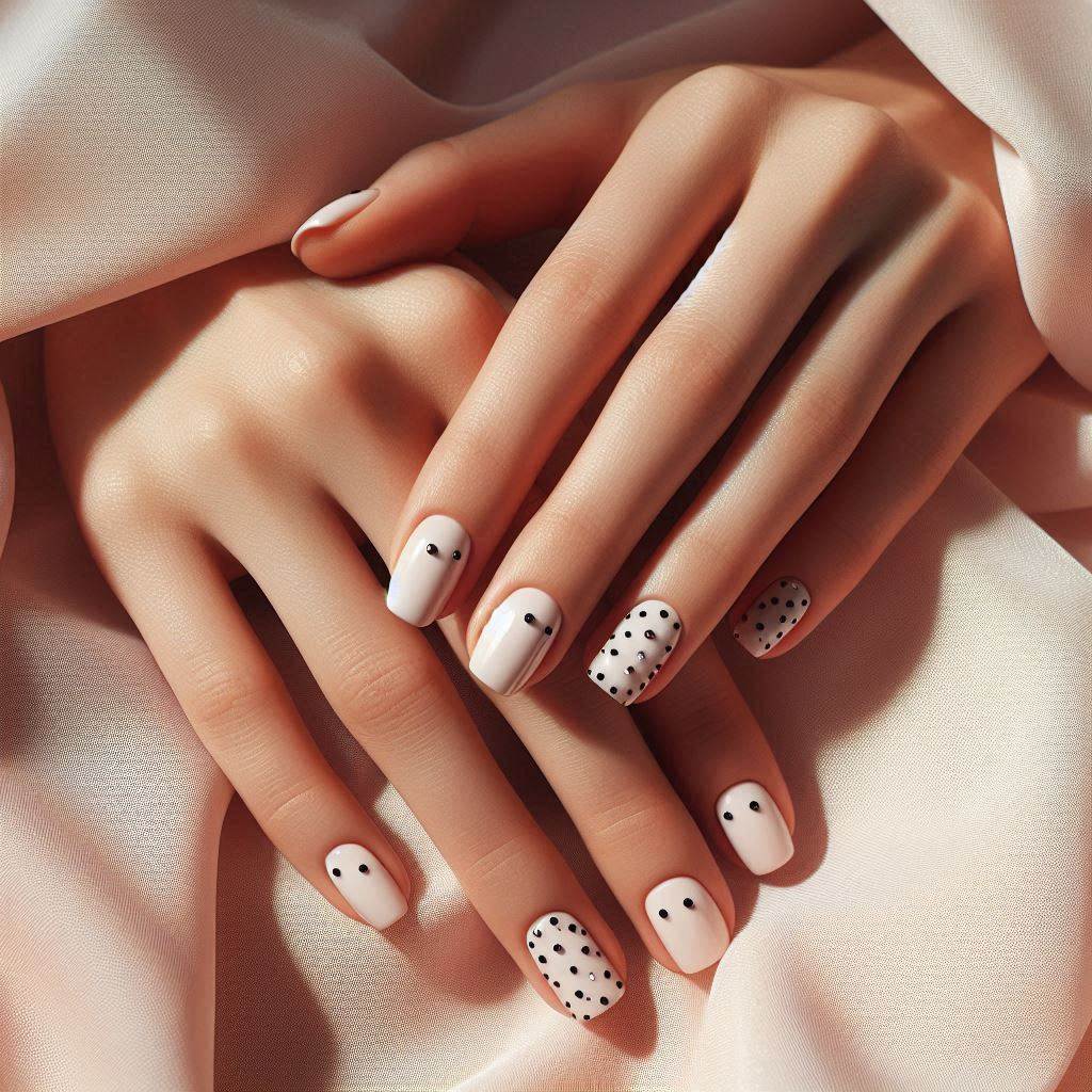 Black Square Nails with Tiny White Dots