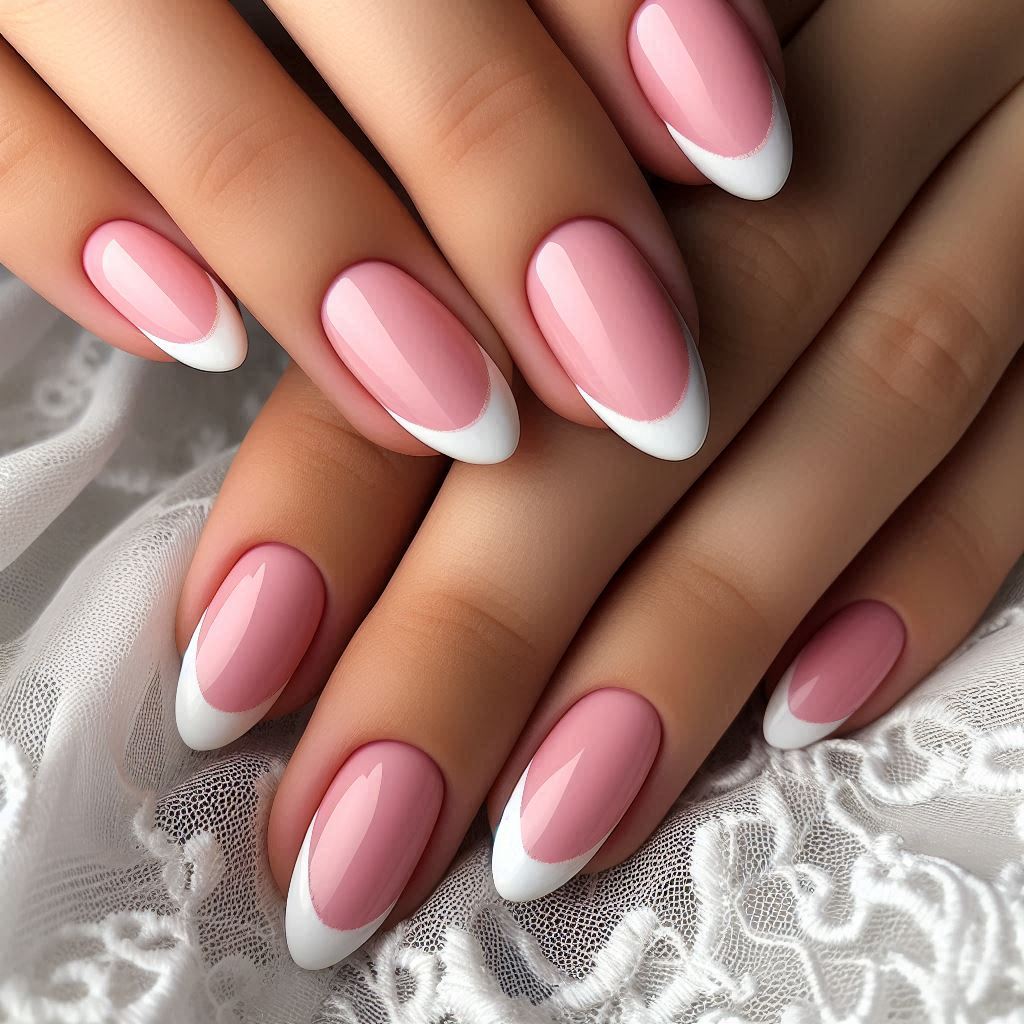 Classic French Tip Nails Pink Base