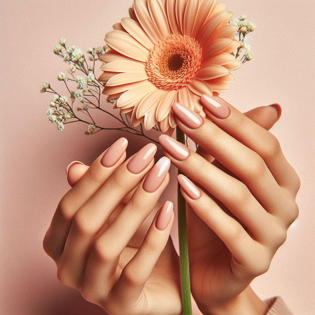 Peachy Nude Almond Nails