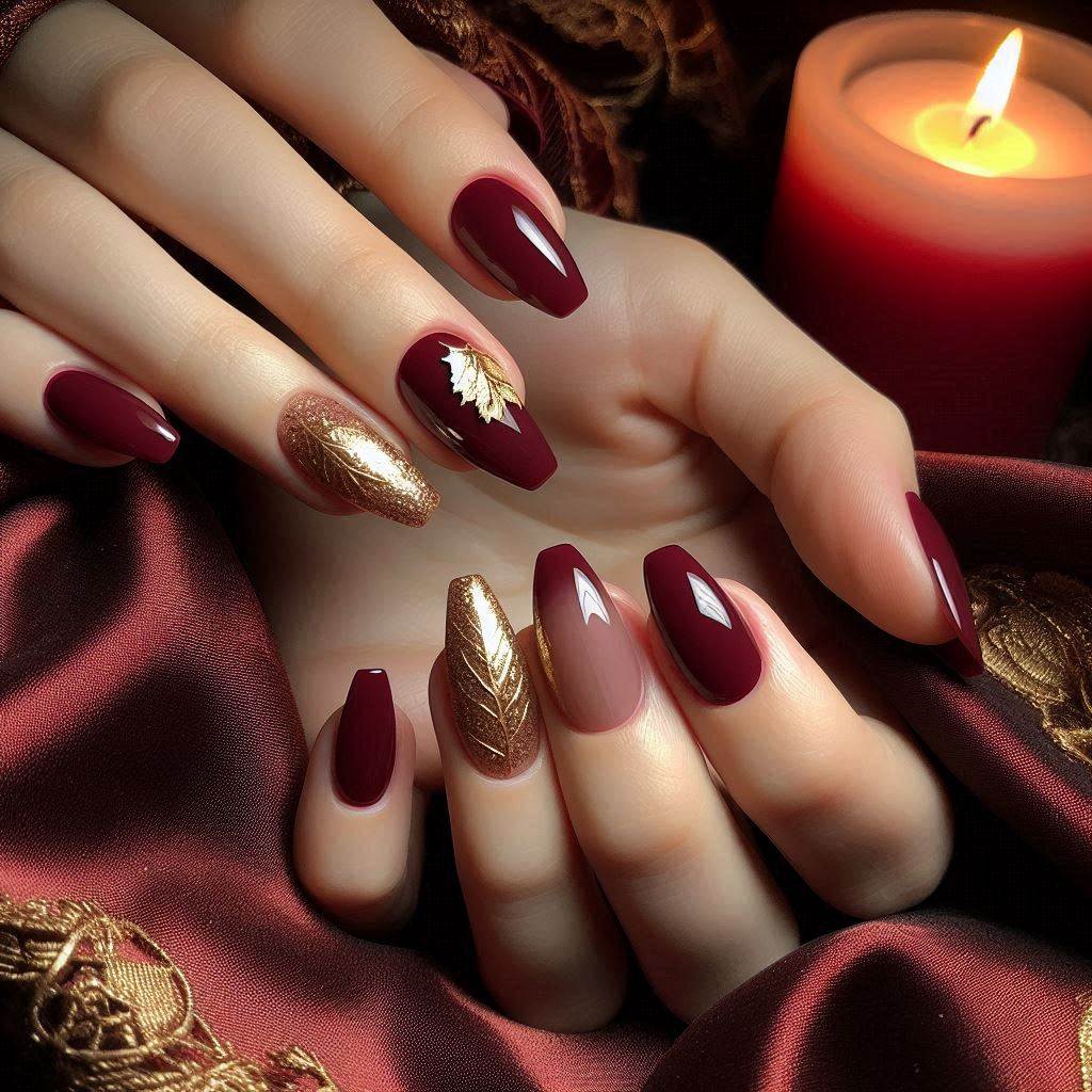 Burgundy and Gold Leaf for a Luxurious Valentine’s Look