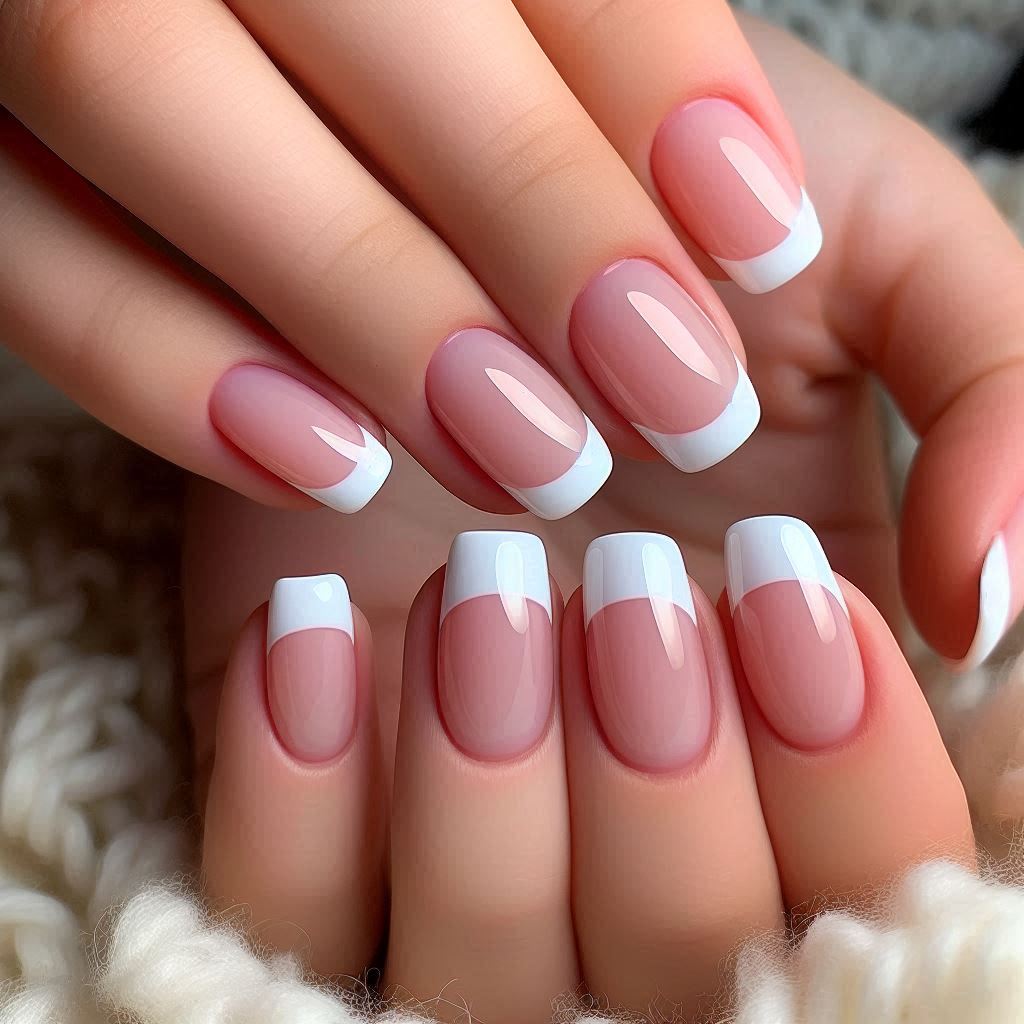 White Nails Short French Tip