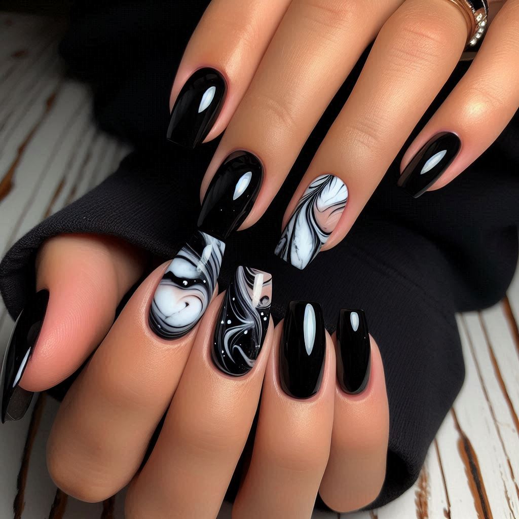 Black Marble Nails