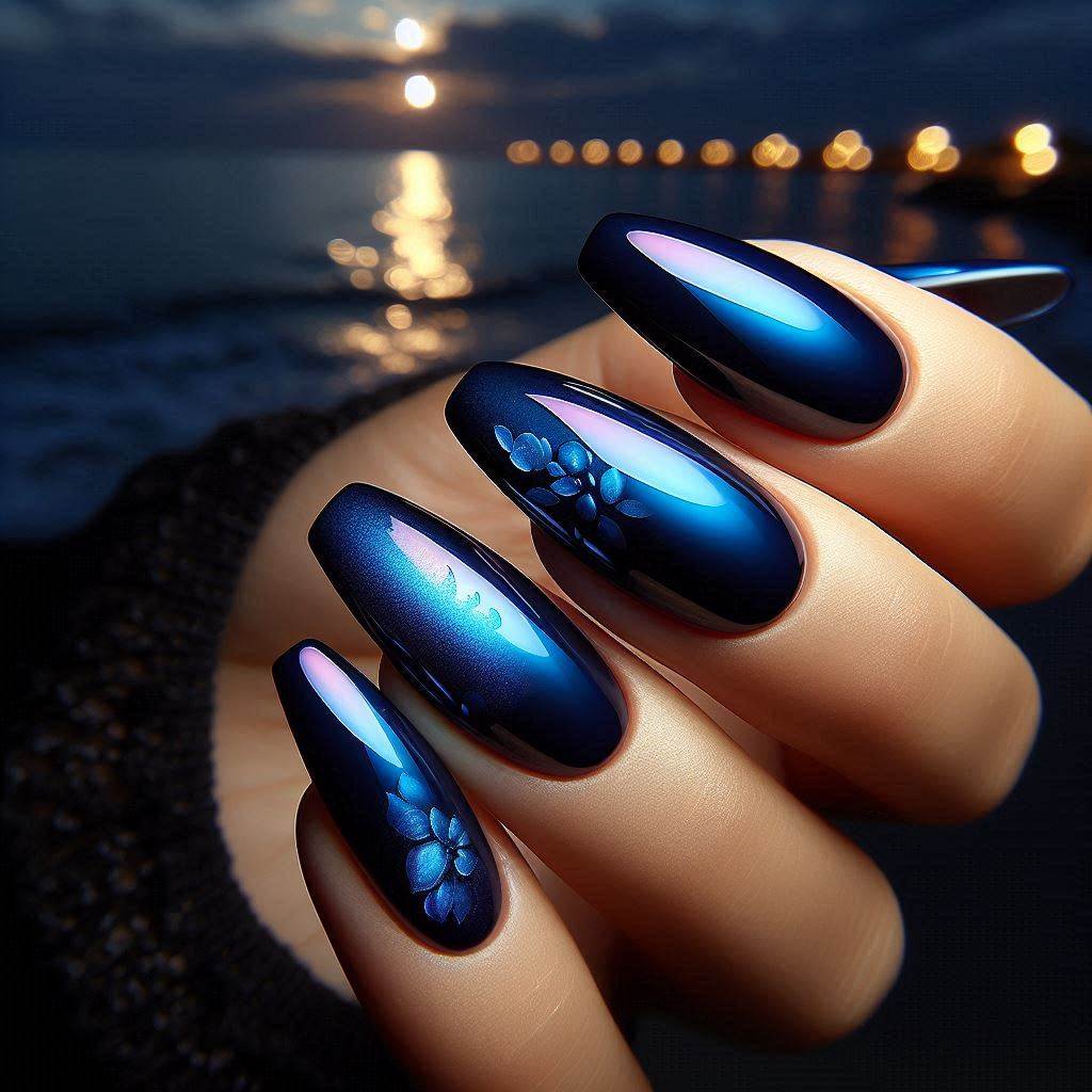 Deep Blue Gel Nails 