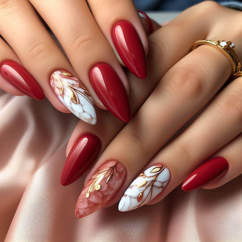 Short Almond Nails Red Design 