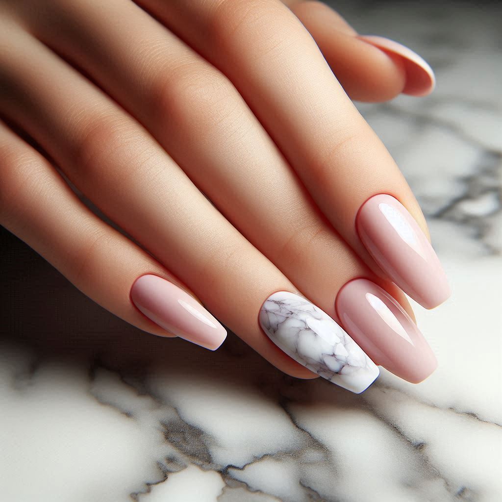 Pastel Pink Marble Nails 