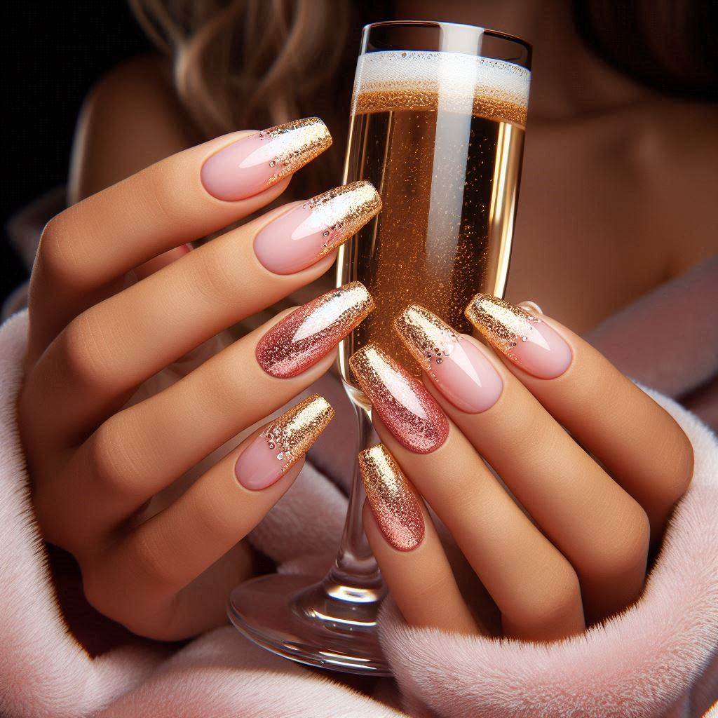 Luxurious Shine with French Tip Nails Pink Gold