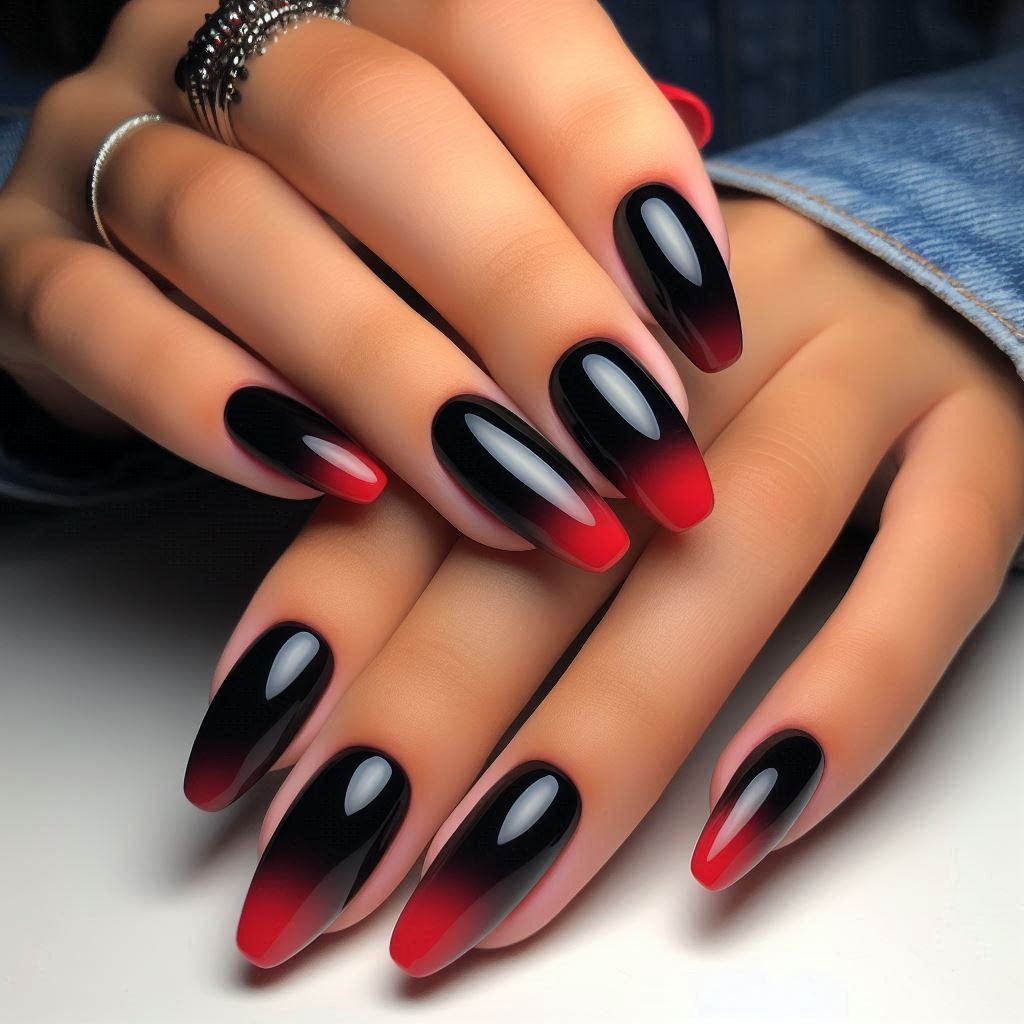  Black and Red Ombre Nails