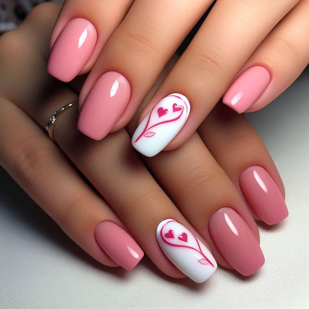 Trendy Short Pink with Heart French Tips