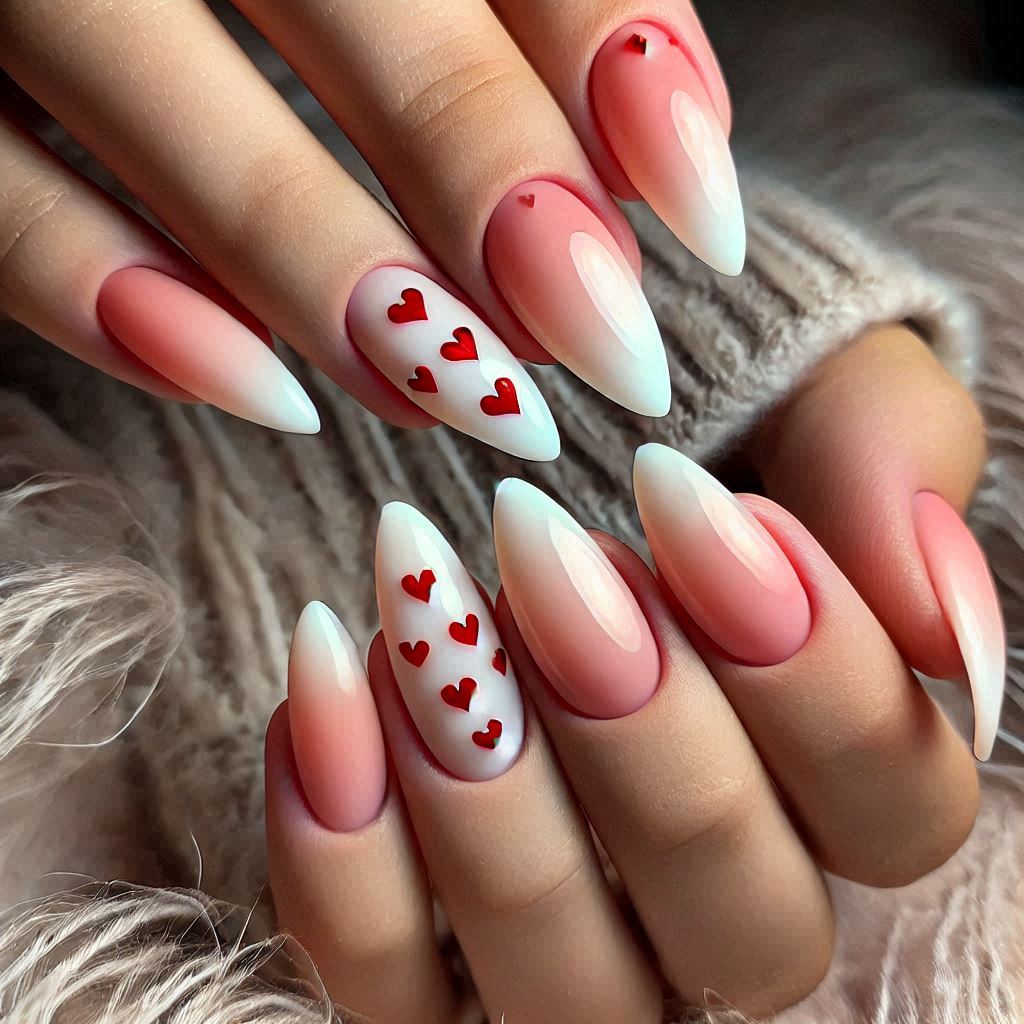 Love Heart Gradient Almond Nails