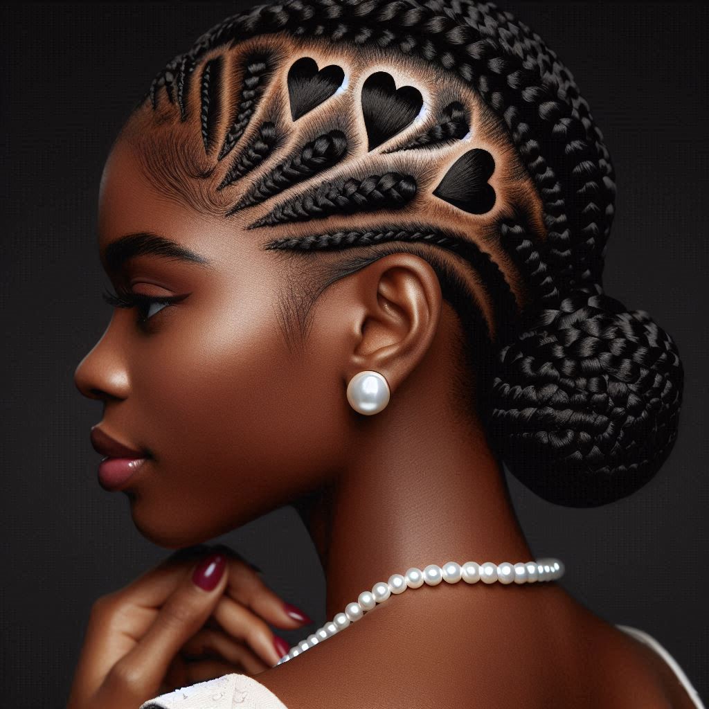  Heart-Shaped Cornrows with Low Bun