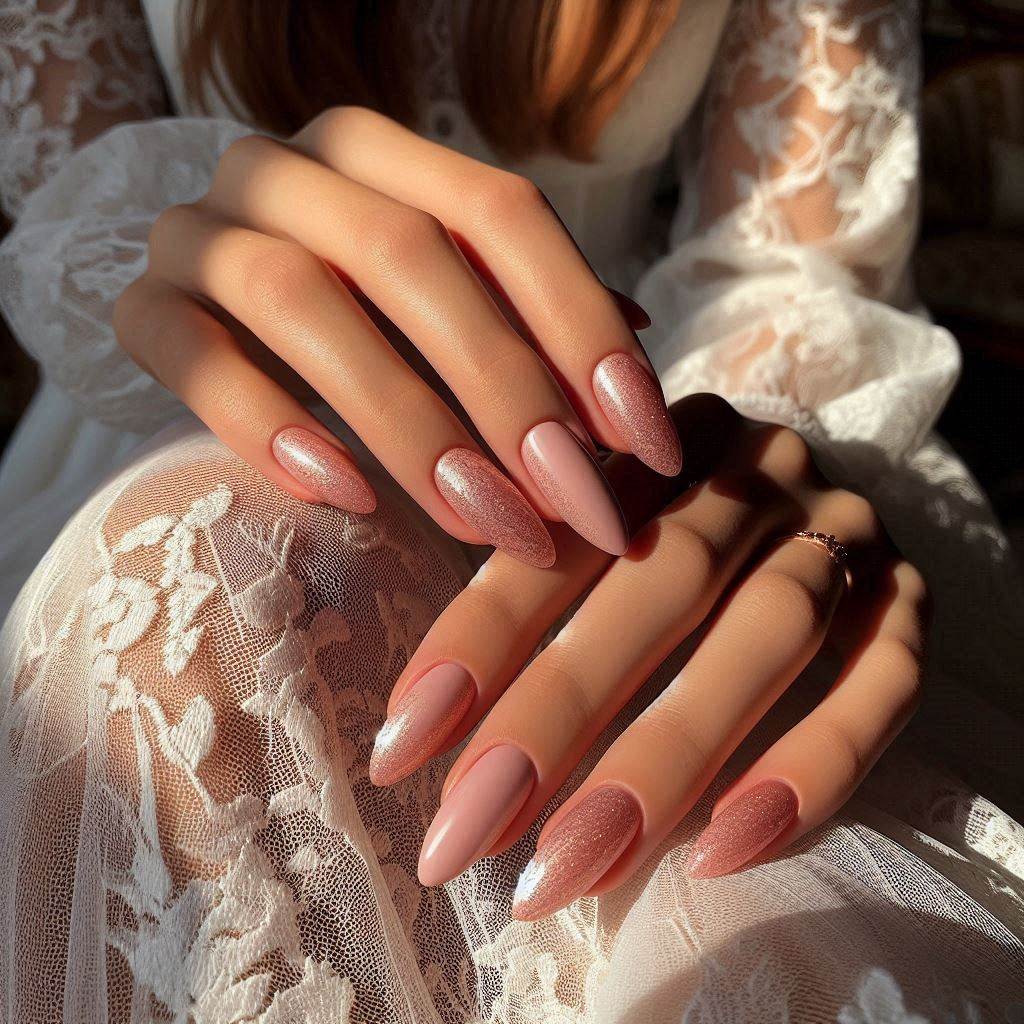 Blush Pink Almond Nails with a Soft Velvet Finish