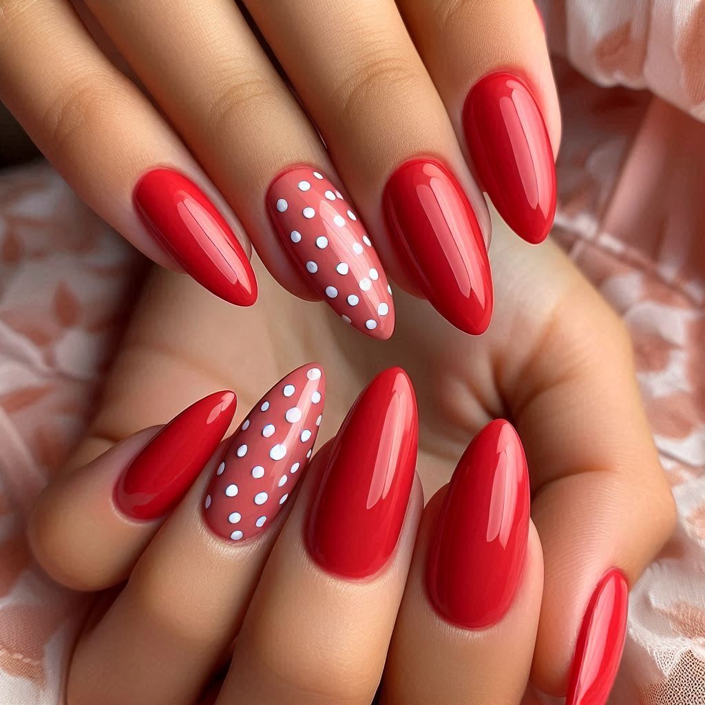 Red and White Polka Dot Nails 