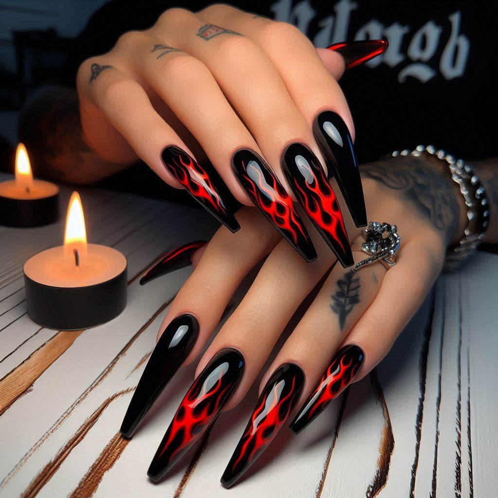  Flame-Designed Goth Nails Acrylic for a Fiery Touch