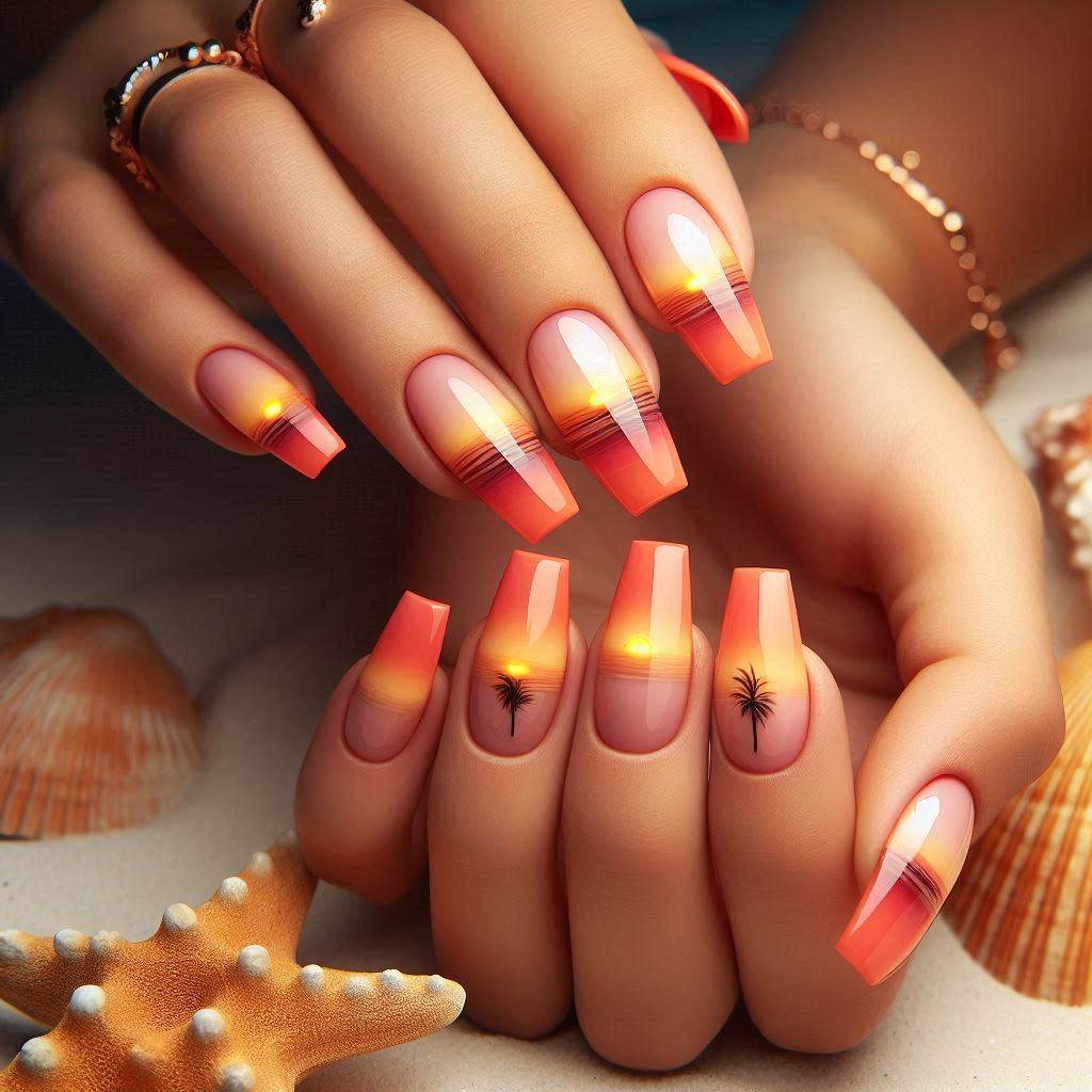 Sunset Orange French Tips for a Tropical Glow