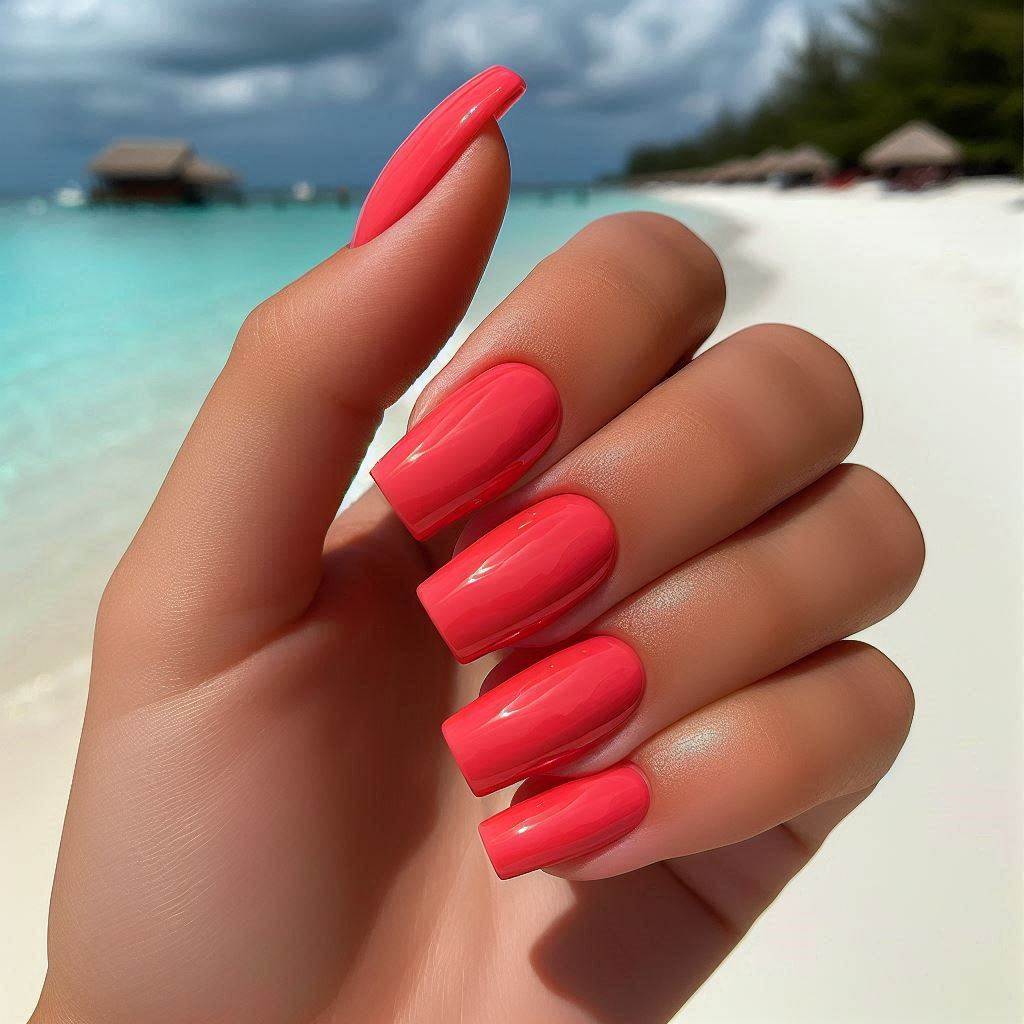 Bright Coral Square Nails