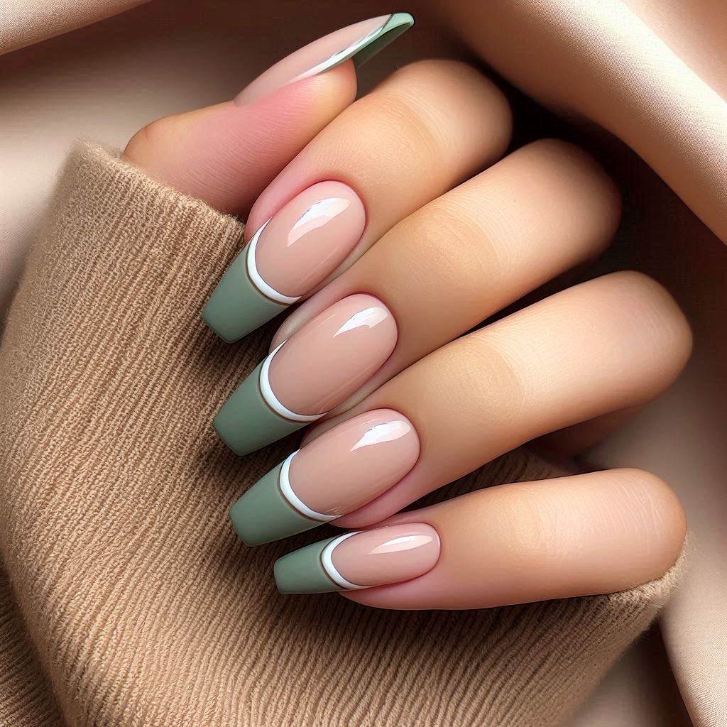  Sage Green French Tips