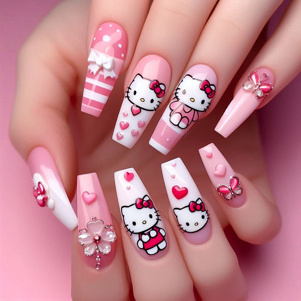 Cute Hello Kitty Pink Nail Designs