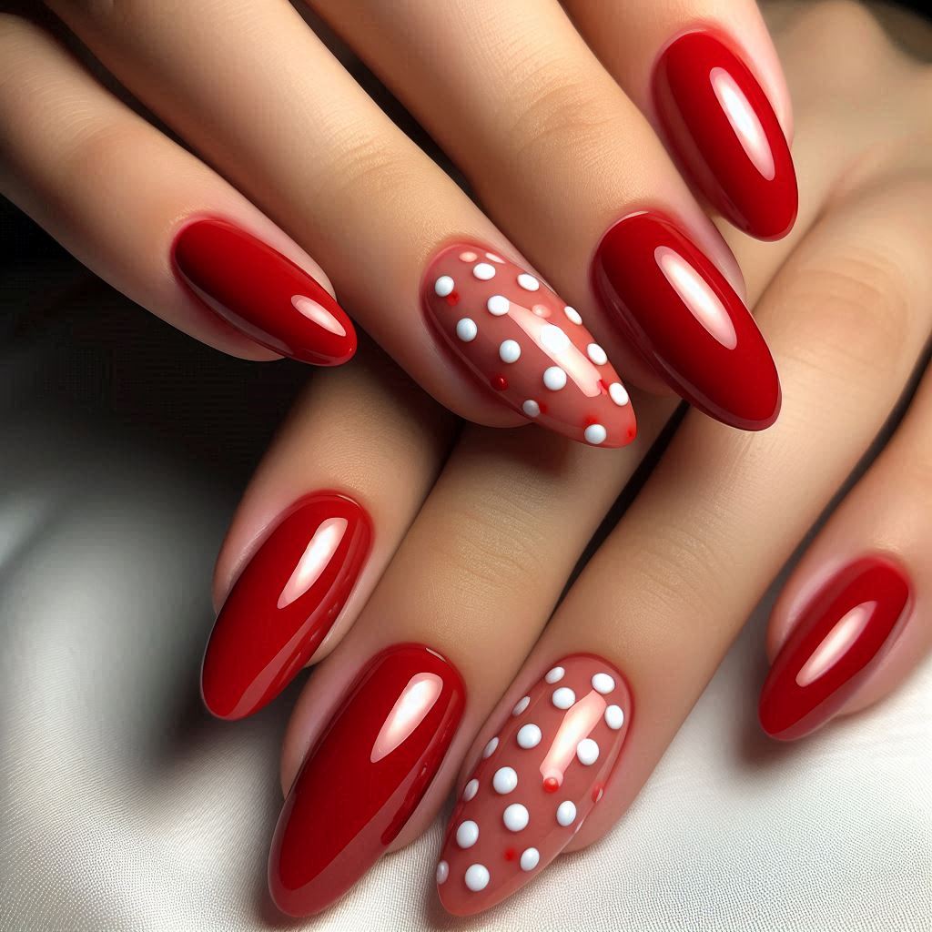 Classic Red and White Polka Dot Nails