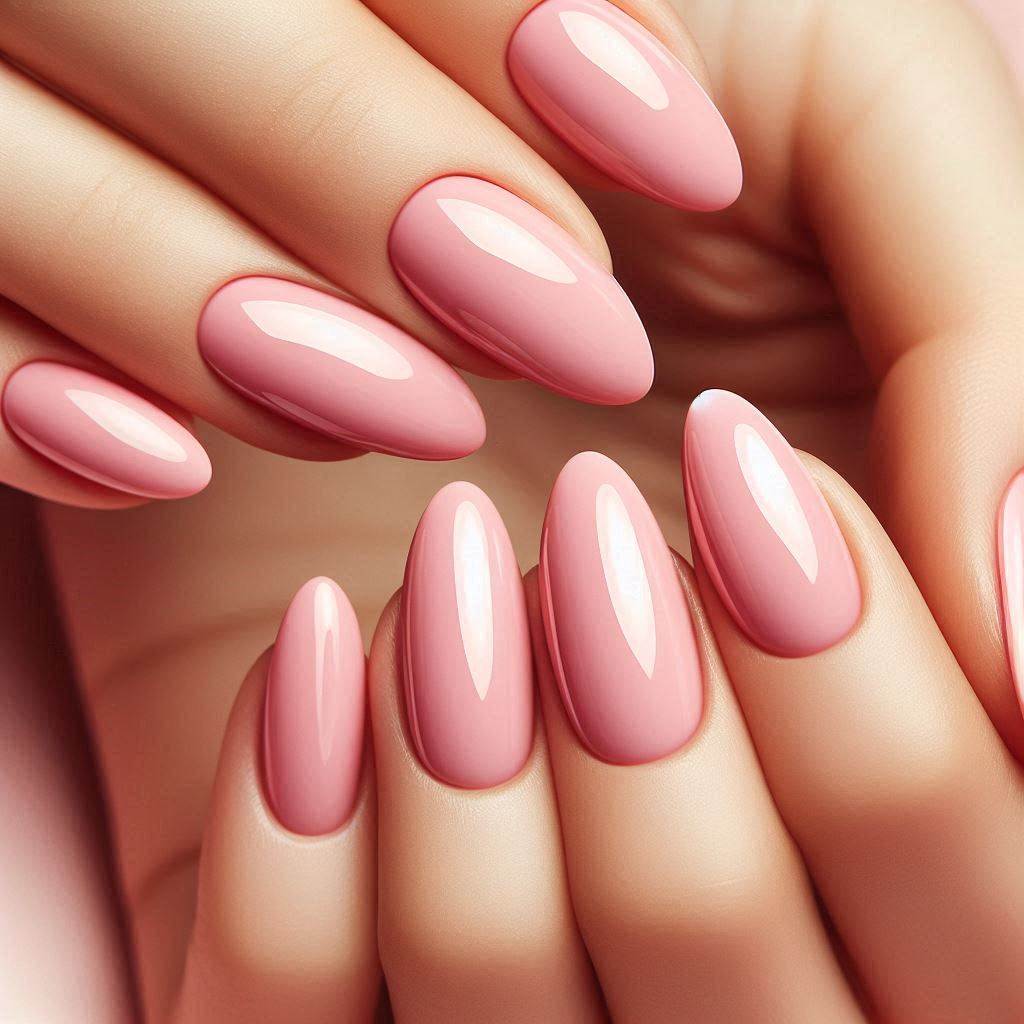 Soft Pink Summer Nails Almond Simple Charm