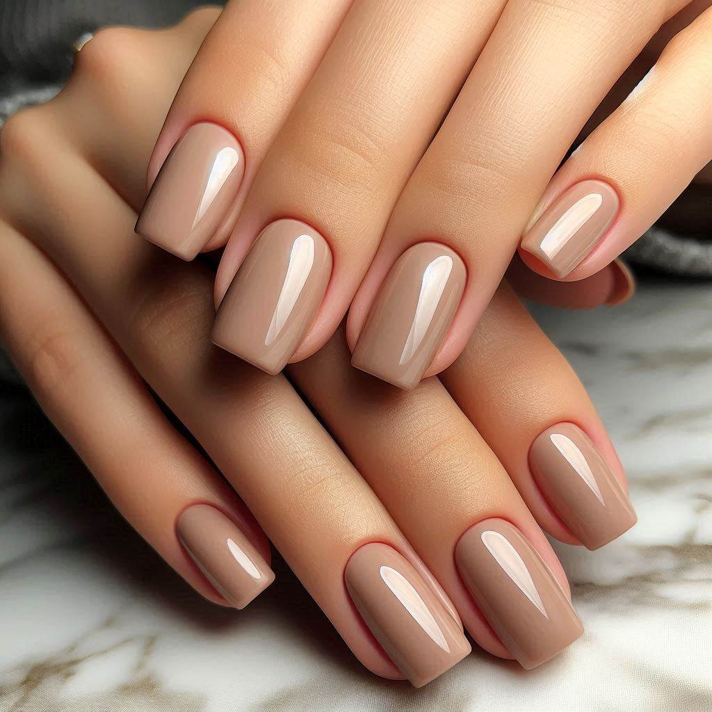 Nude Beige Short Nails 