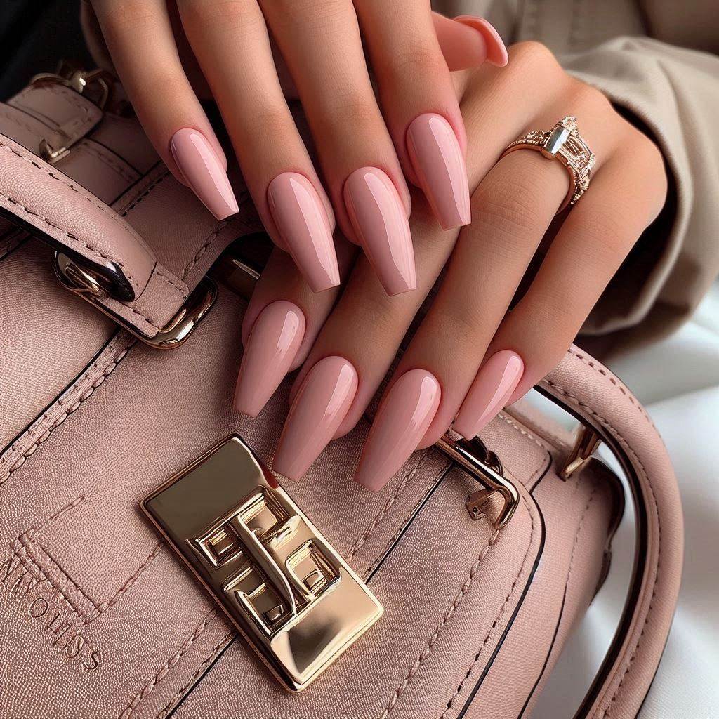 Short Pink Nails with a Glossy Nude Base 