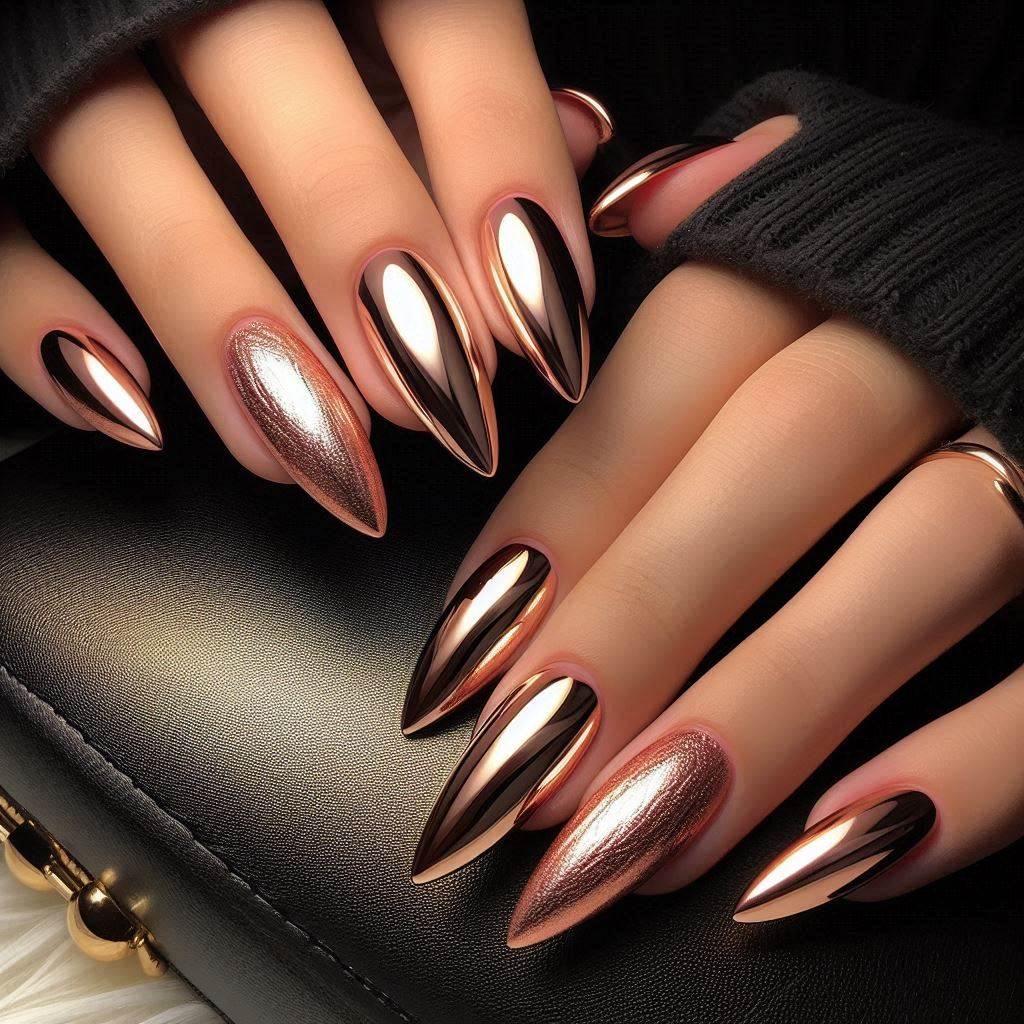 Metallic Almond French Tip