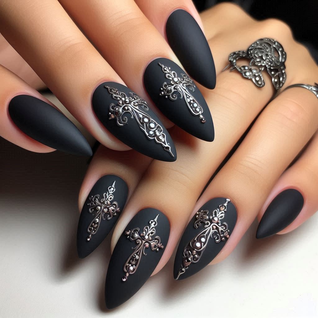 Gothic Cross-Inspired Nails for a Darkly Elegant Look