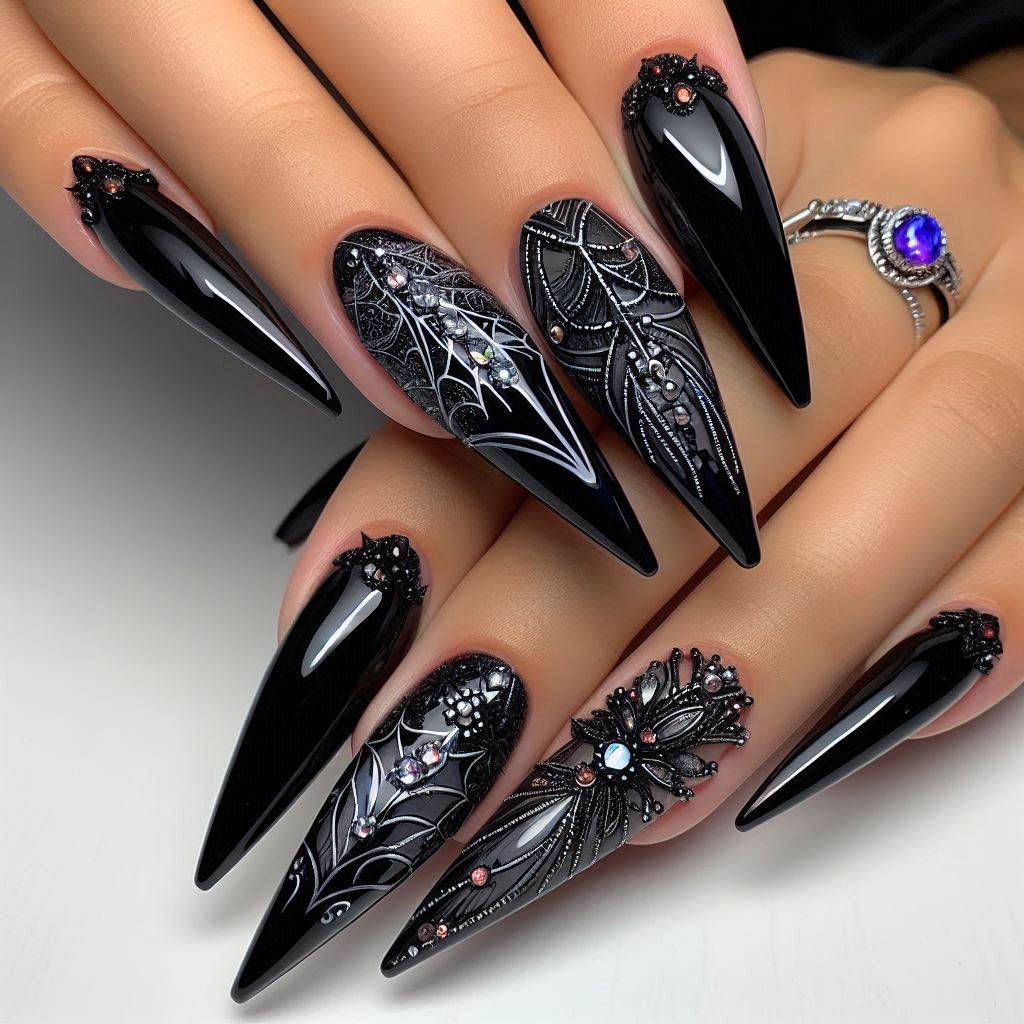 Spiderweb-Inspired Goth Nails Acrylic for a Hauntingly Chic Look