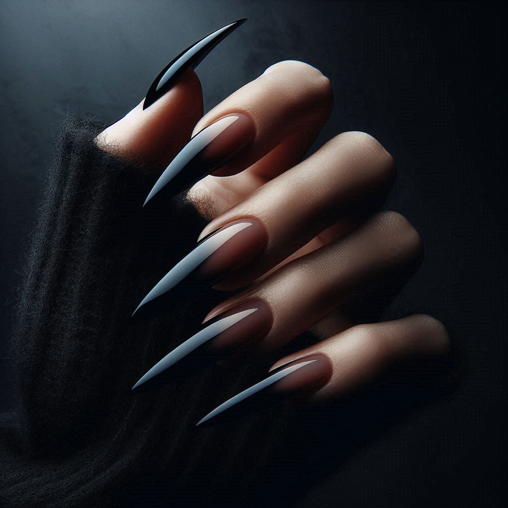 Black French Tip Nails Stiletto for a Fierce Look