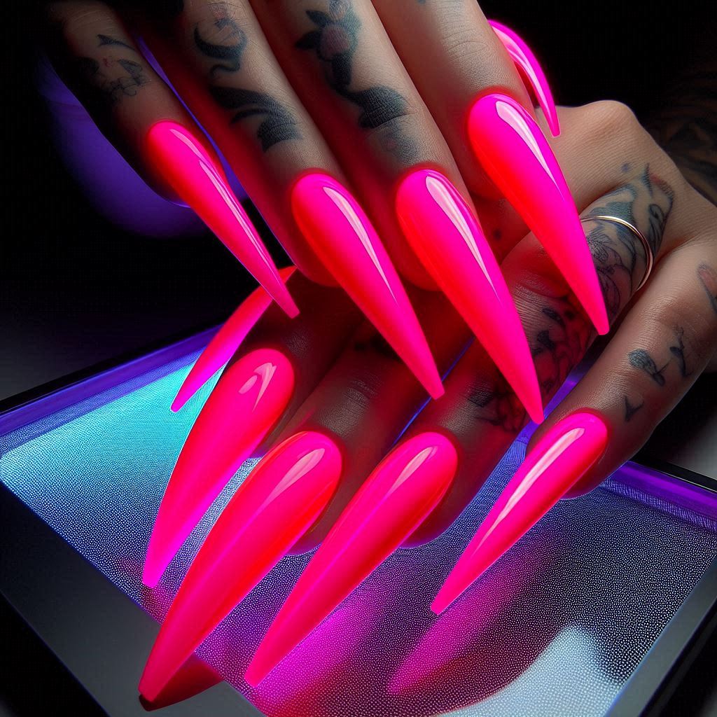 Extra Long Neon Pink Nails