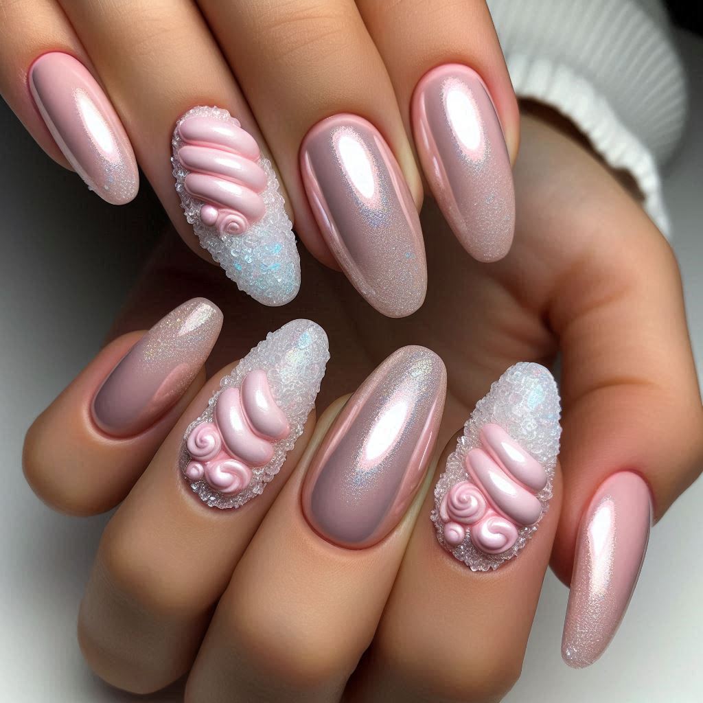 Light Pink Chrome with 3D Sugar-Coated Texture