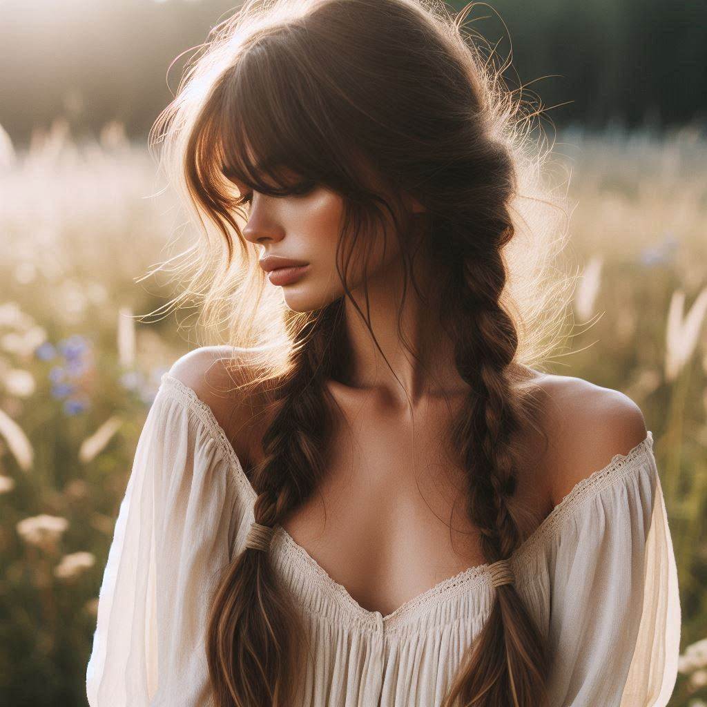 Wispy Curtain Bangs with Braids