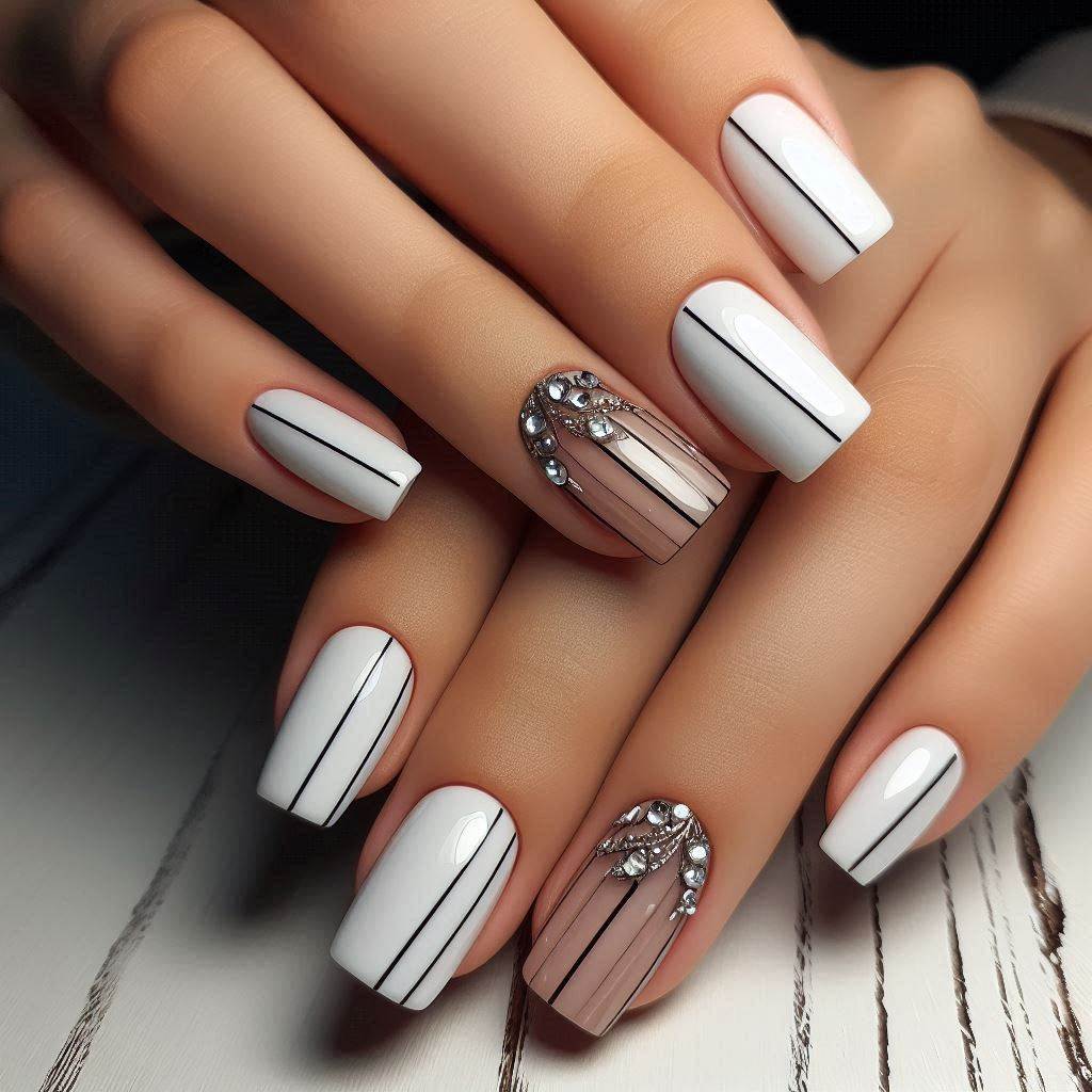 White Nails Short Square Design 