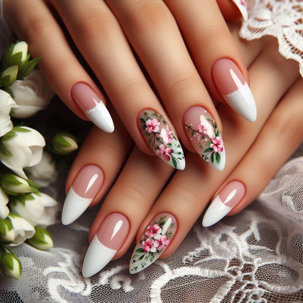 Floral Almond French Tip