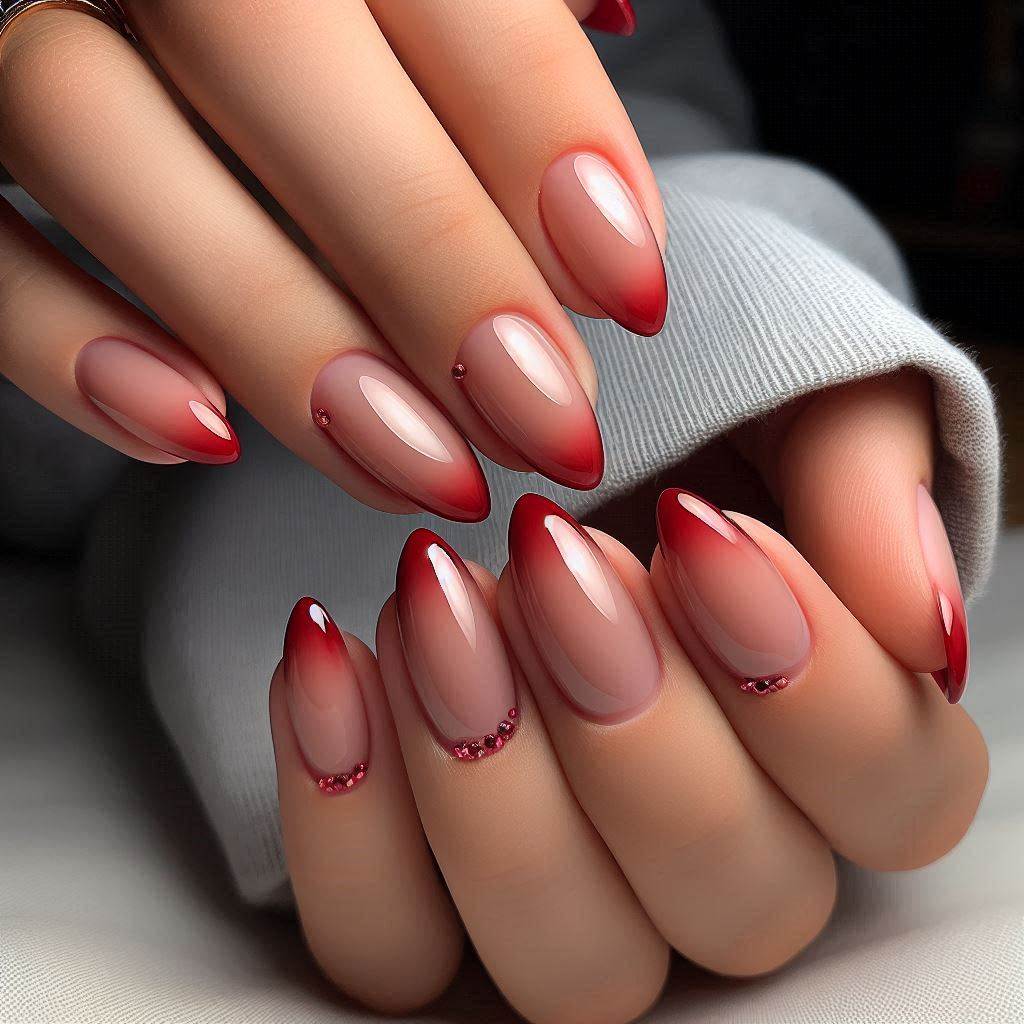 Short Almond Nails Red Tip