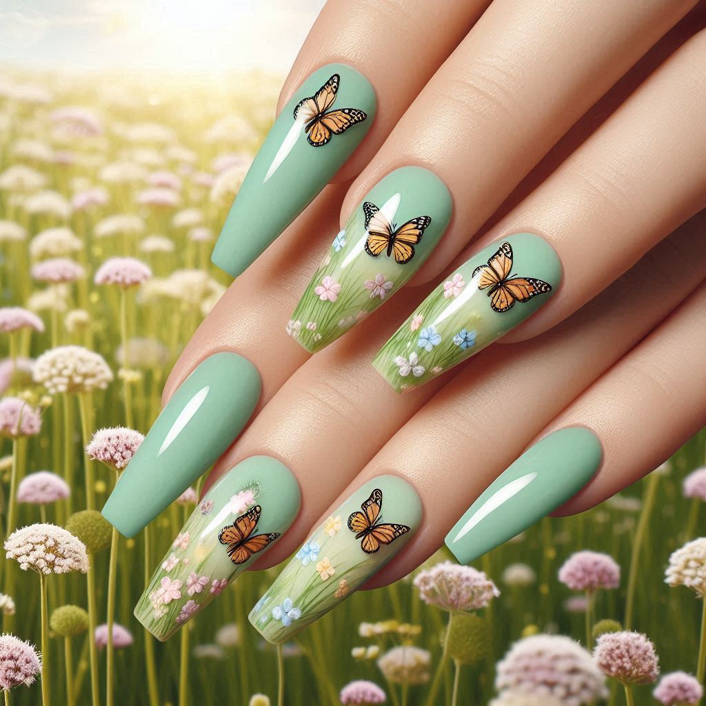  Pastel Green with Butterfly Stickers