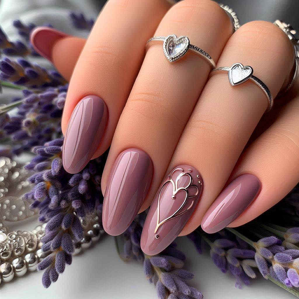 Mauve Purple with a Delicate Silver Heart Outline