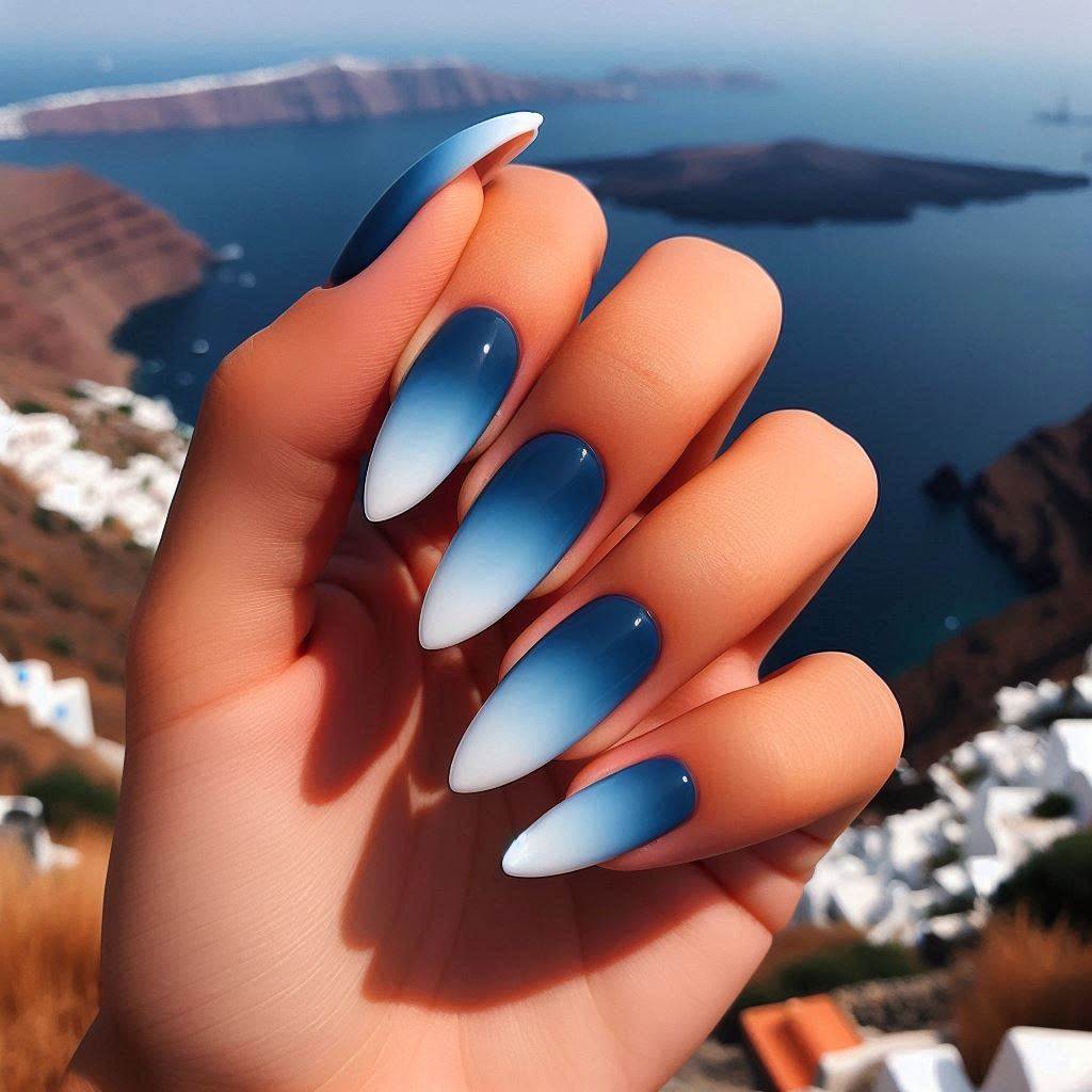 Ombre Blue and White Nails