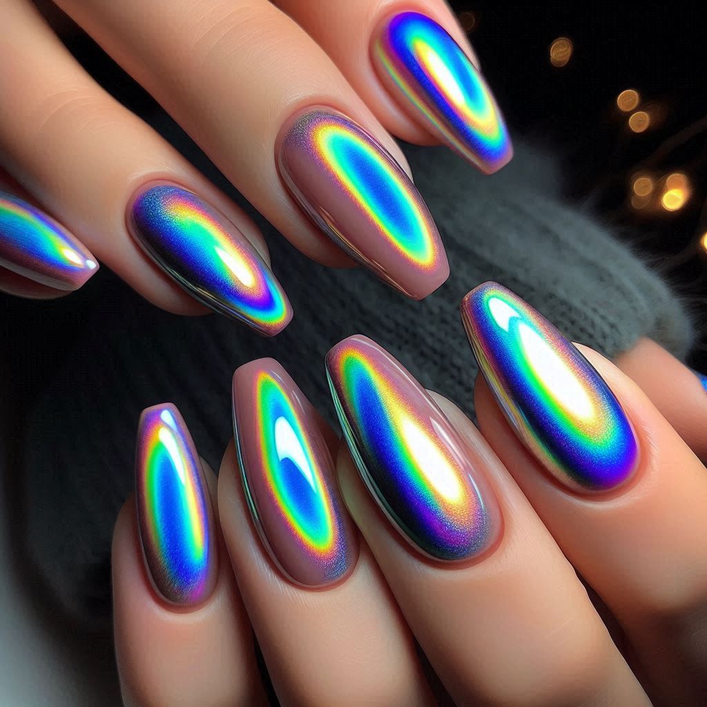 Holographic Aurora French Tips