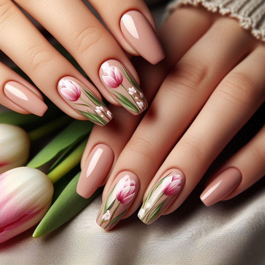 Delicate Tulip Nail Art