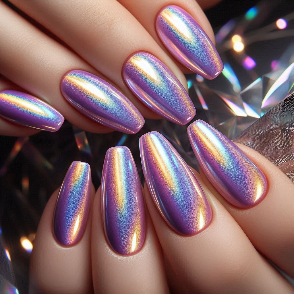 Holographic Lavender Nails