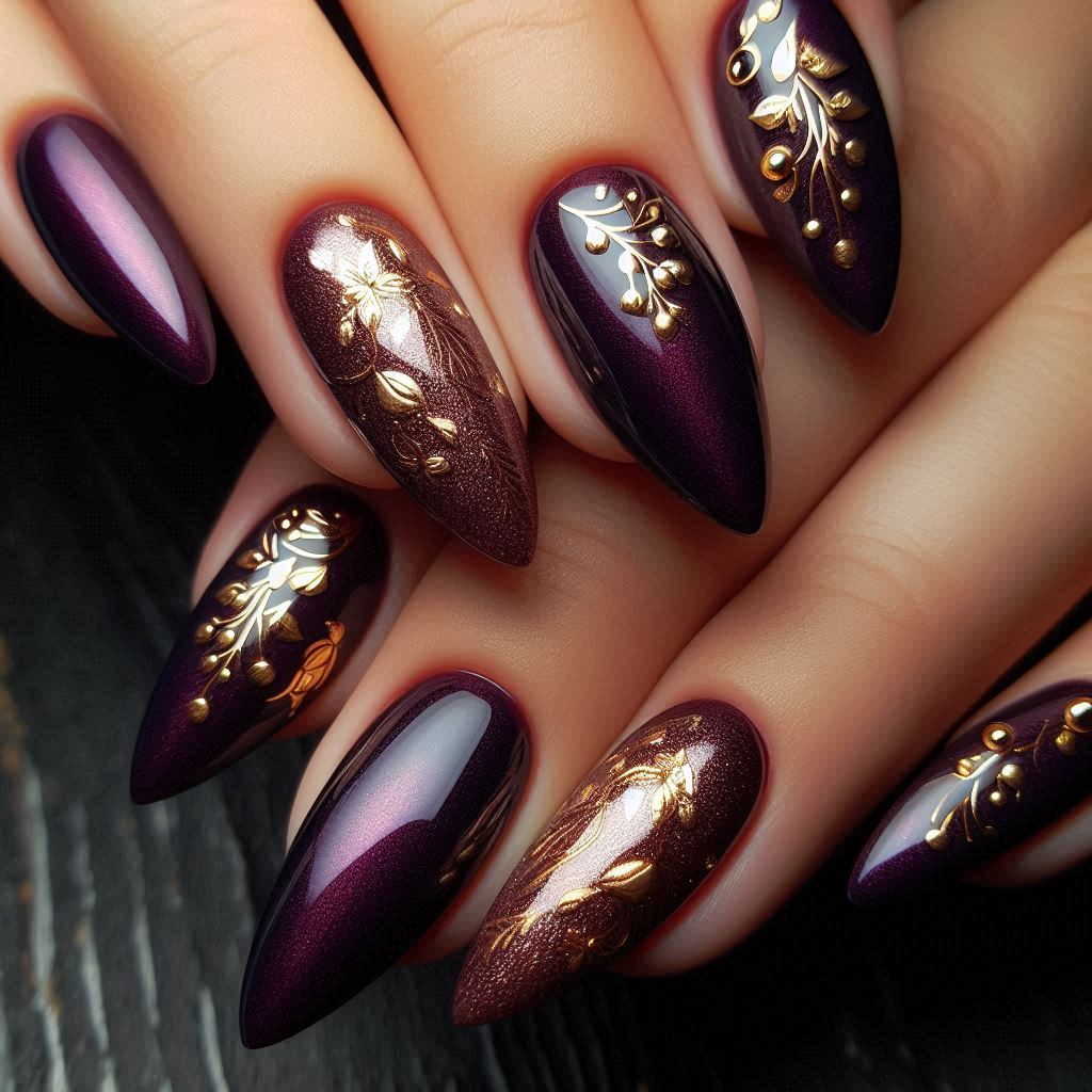  Purple and Gold Nails