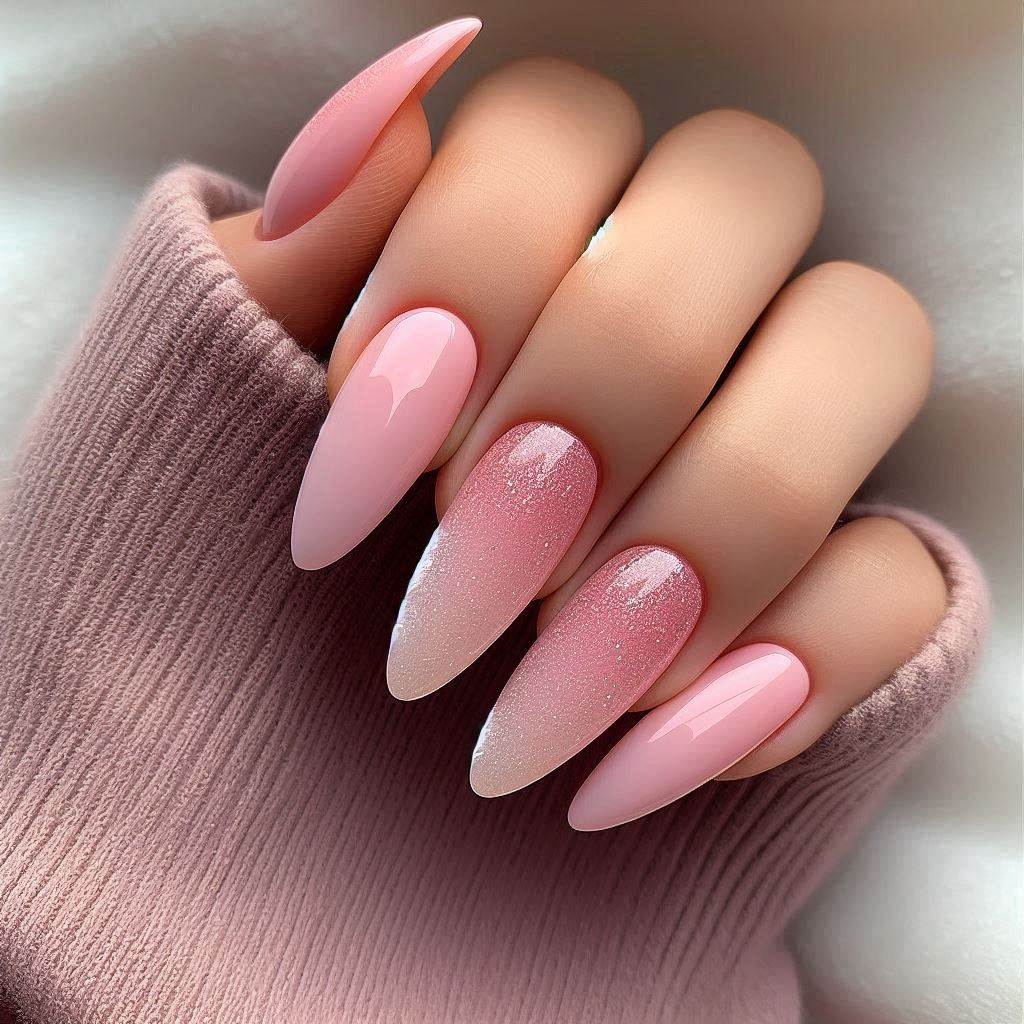 Long Pastel Pink with a Subtle Glitter Gradient