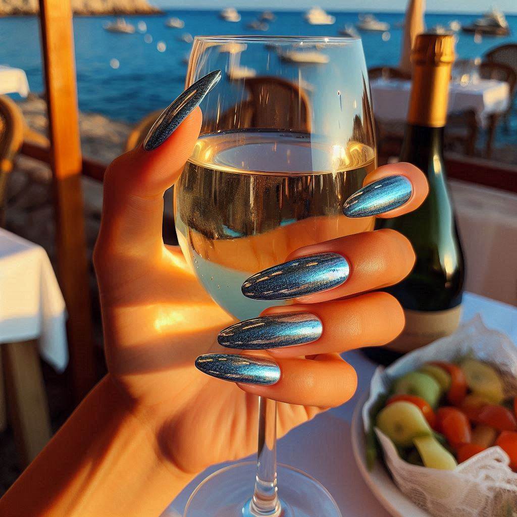 Shimmering Blue Nails 