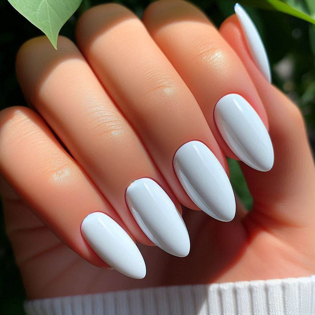 Classic White Summer Nails Almond Simple Beauty