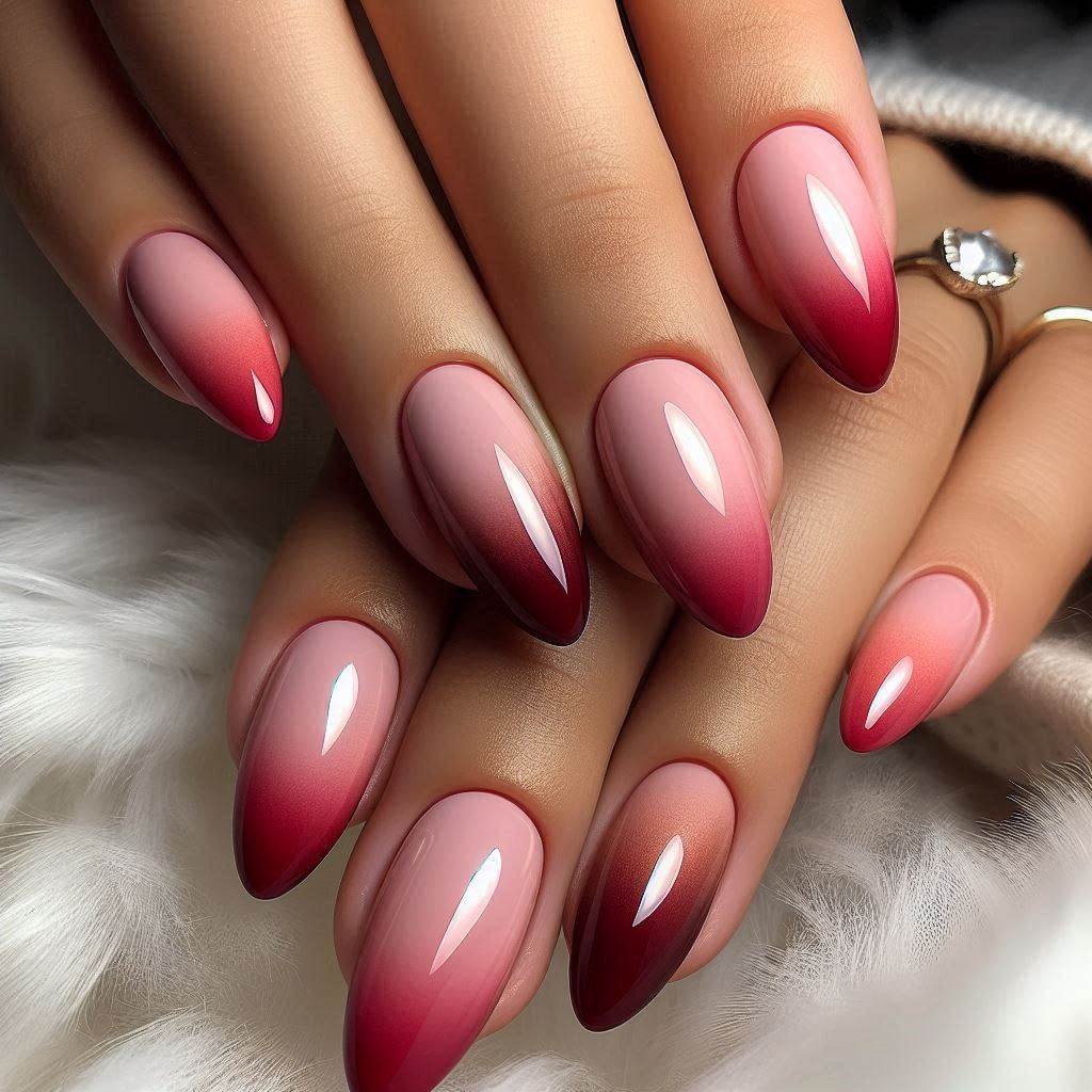 Short Almond Nails Red Ombré