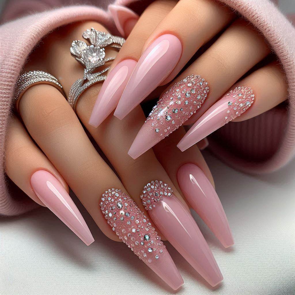 Long Pastel Pink with Diamonds